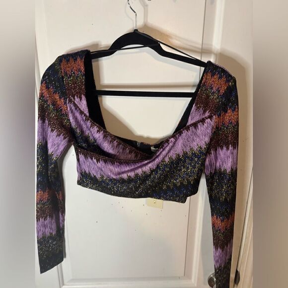 Ramy Brook Clarisse Sparkle Crop Top long sleeve size small NWT - Picture 2 of 6